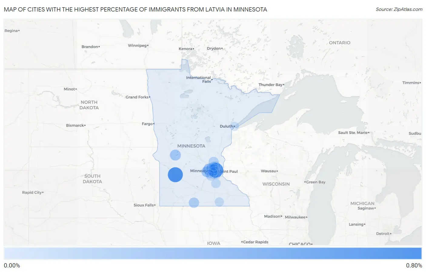 Cities with the Highest Percentage of Immigrants from Latvia in Minnesota Map