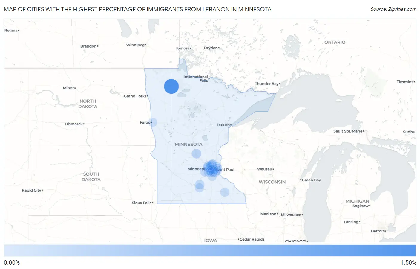 Cities with the Highest Percentage of Immigrants from Lebanon in Minnesota Map