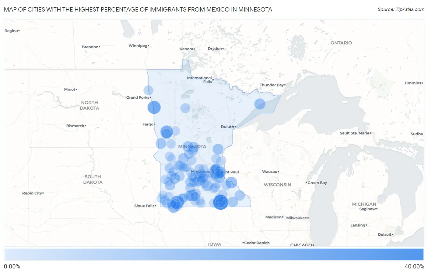 Cities with the Highest Percentage of Immigrants from Mexico in Minnesota Map