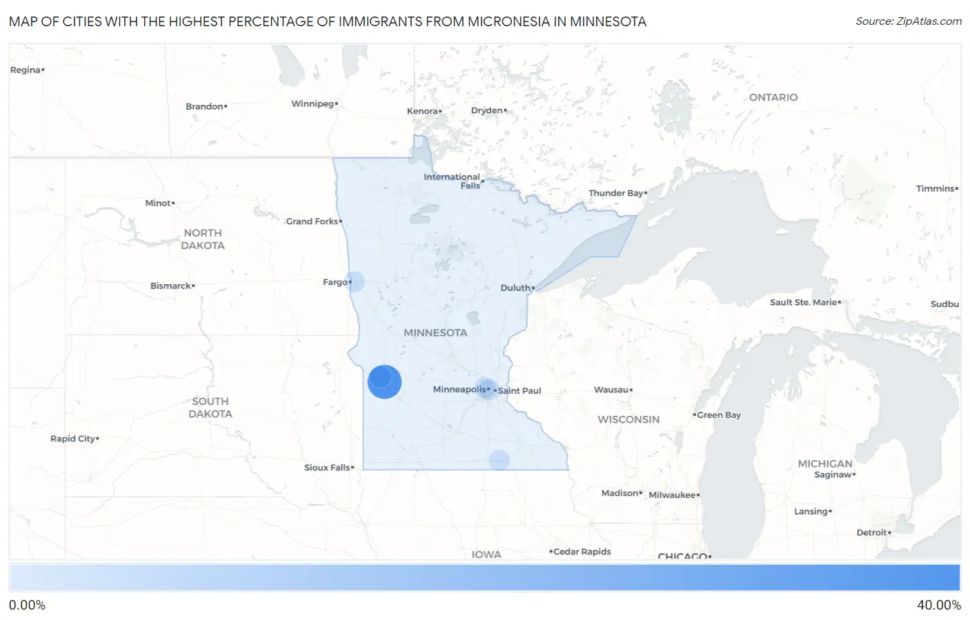 Cities with the Highest Percentage of Immigrants from Micronesia in Minnesota Map
