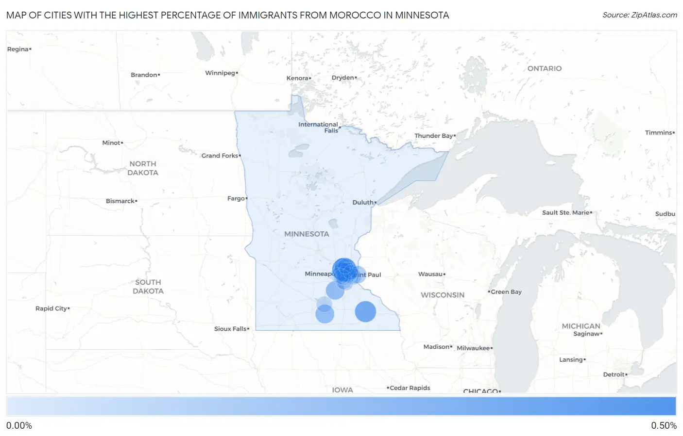 Cities with the Highest Percentage of Immigrants from Morocco in Minnesota Map