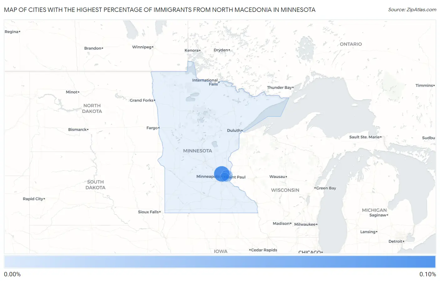 Cities with the Highest Percentage of Immigrants from North Macedonia in Minnesota Map
