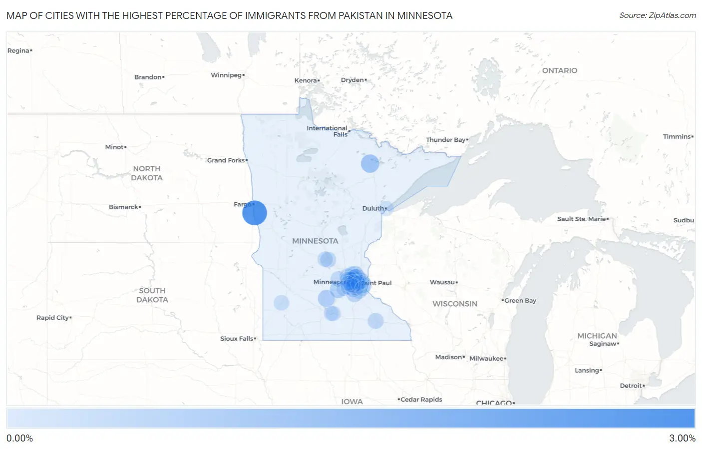 Cities with the Highest Percentage of Immigrants from Pakistan in Minnesota Map