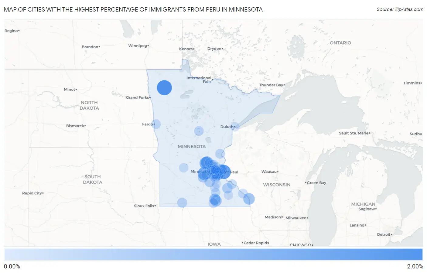 Cities with the Highest Percentage of Immigrants from Peru in Minnesota Map