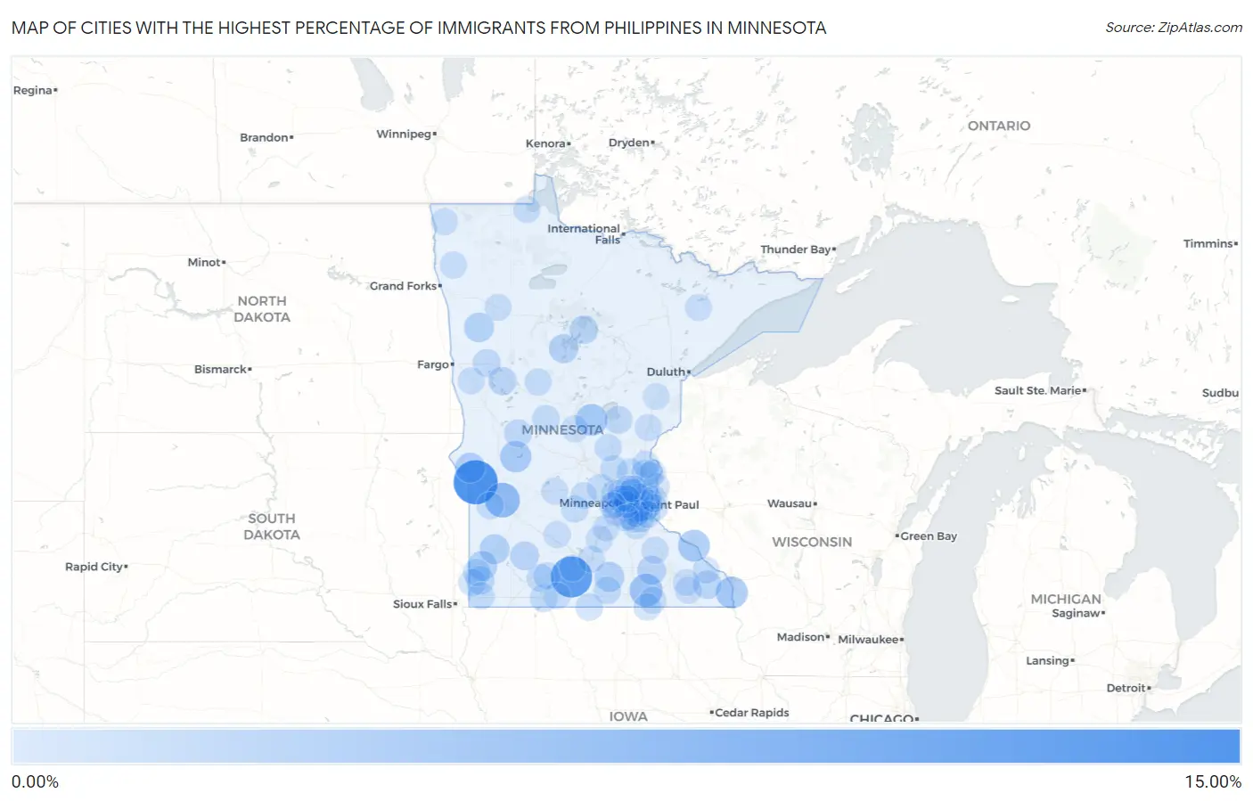 Cities with the Highest Percentage of Immigrants from Philippines in Minnesota Map