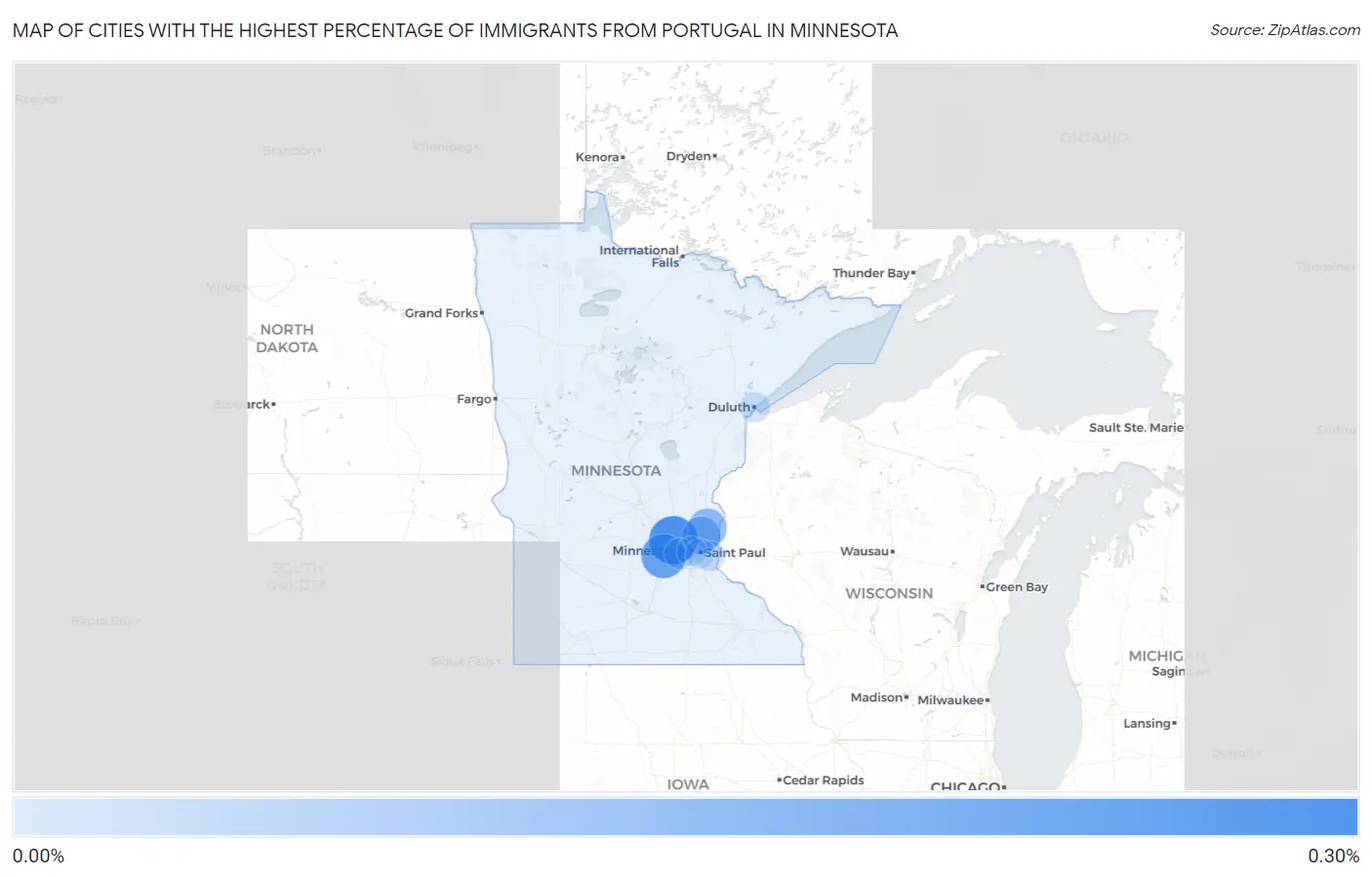 Cities with the Highest Percentage of Immigrants from Portugal in Minnesota Map