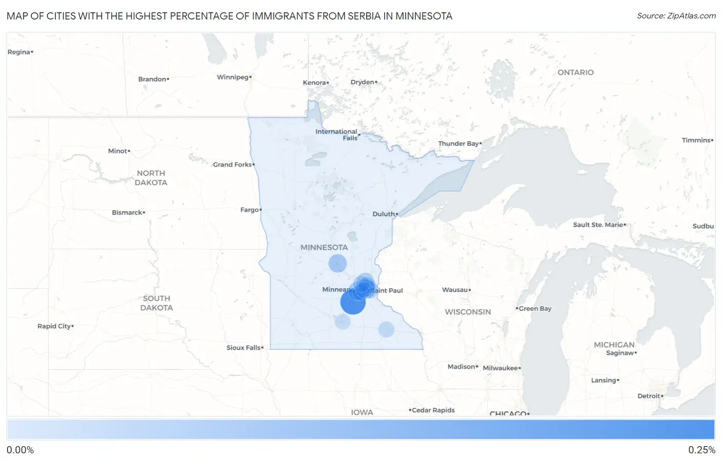 Cities with the Highest Percentage of Immigrants from Serbia in Minnesota Map