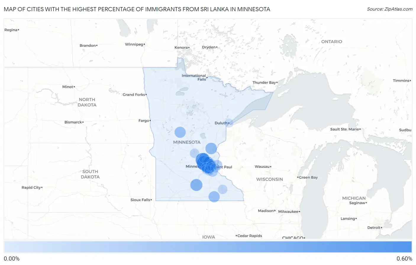 Cities with the Highest Percentage of Immigrants from Sri Lanka in Minnesota Map