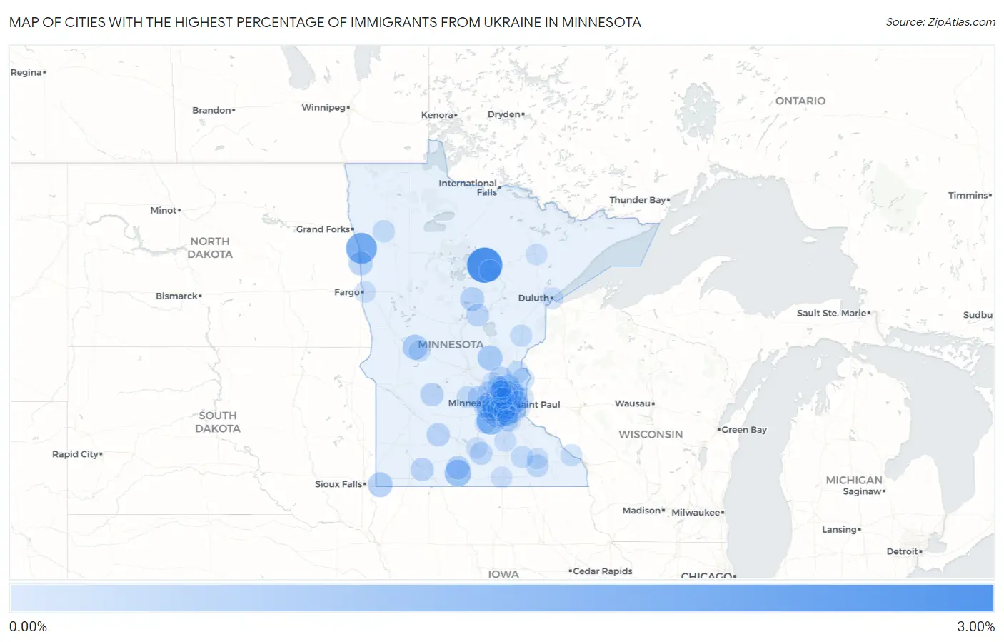 Cities with the Highest Percentage of Immigrants from Ukraine in Minnesota Map