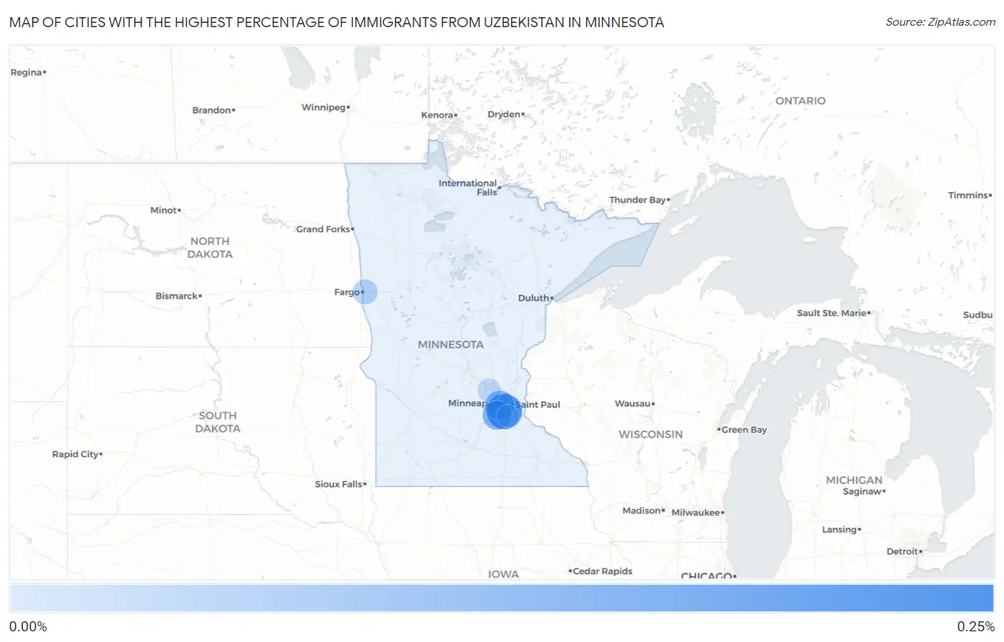 Cities with the Highest Percentage of Immigrants from Uzbekistan in Minnesota Map