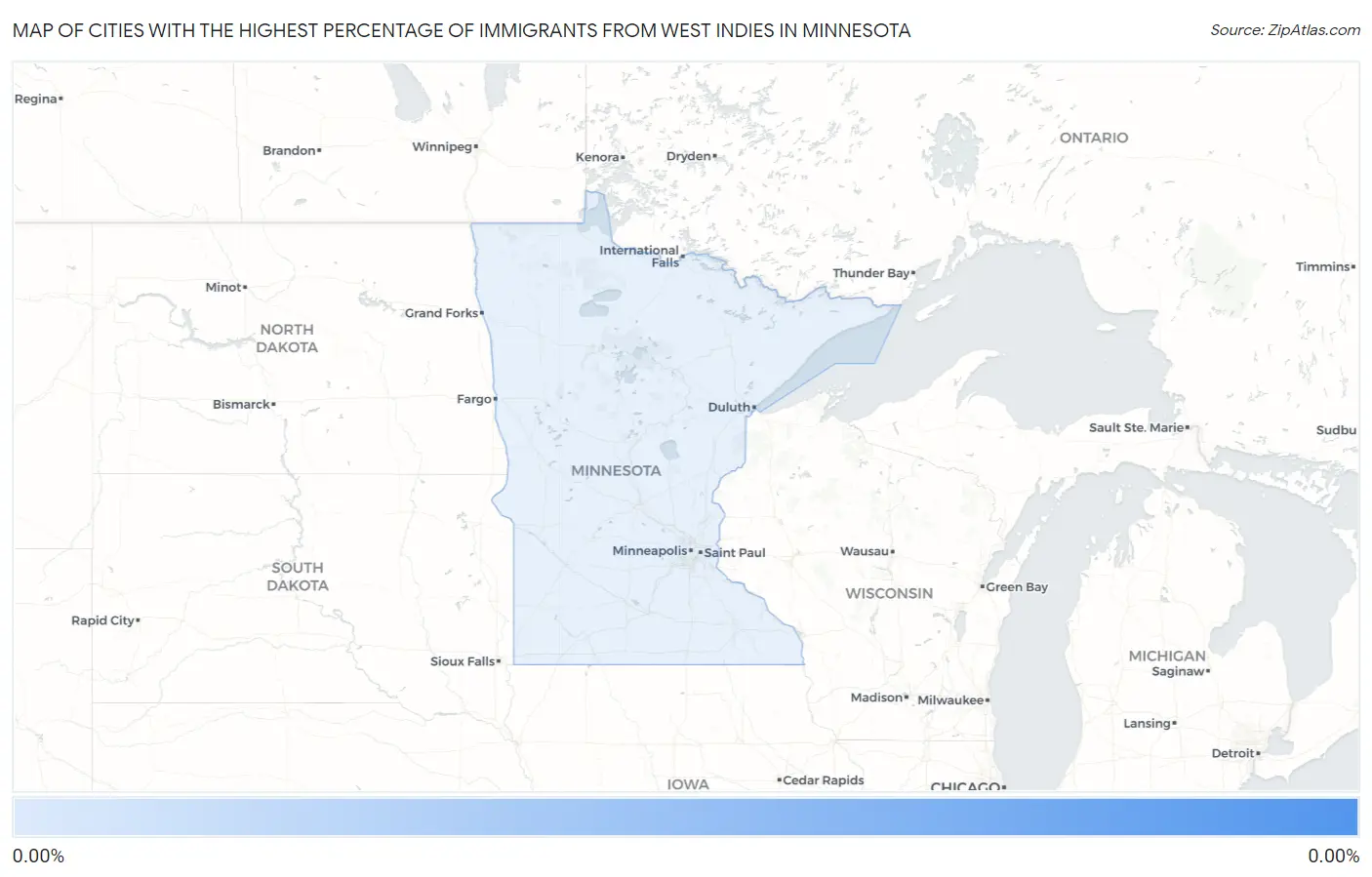 Cities with the Highest Percentage of Immigrants from West Indies in Minnesota Map