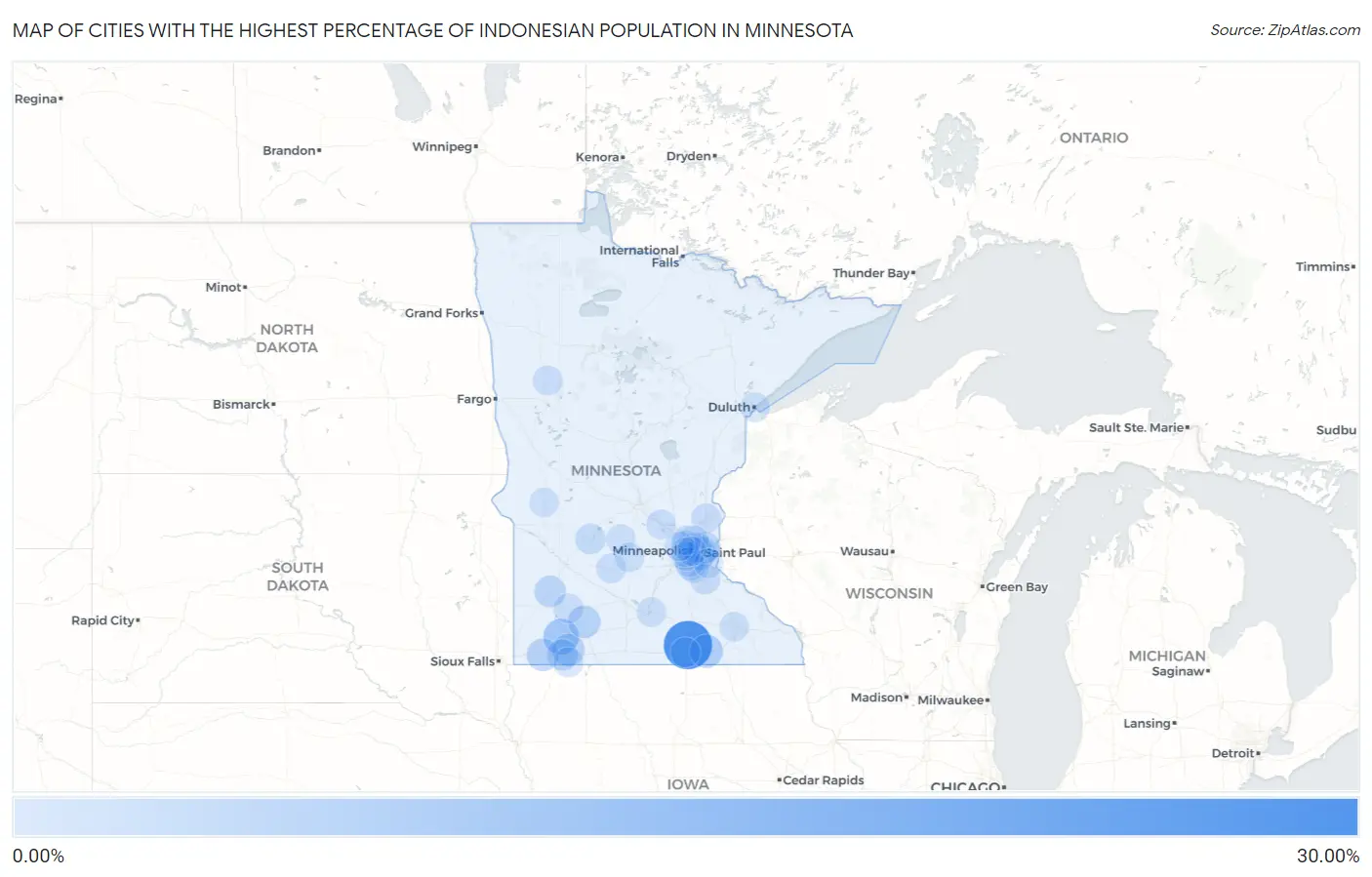 Cities with the Highest Percentage of Indonesian Population in Minnesota Map