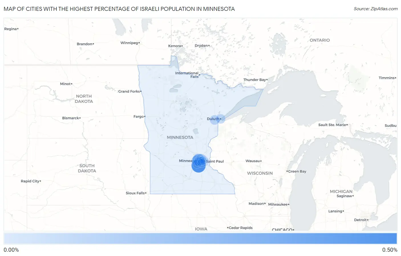 Cities with the Highest Percentage of Israeli Population in Minnesota Map