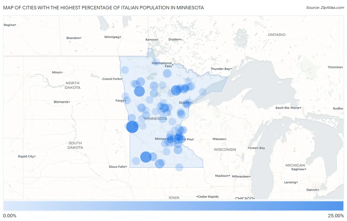 Cities with the Highest Percentage of Italian Population in Minnesota Map