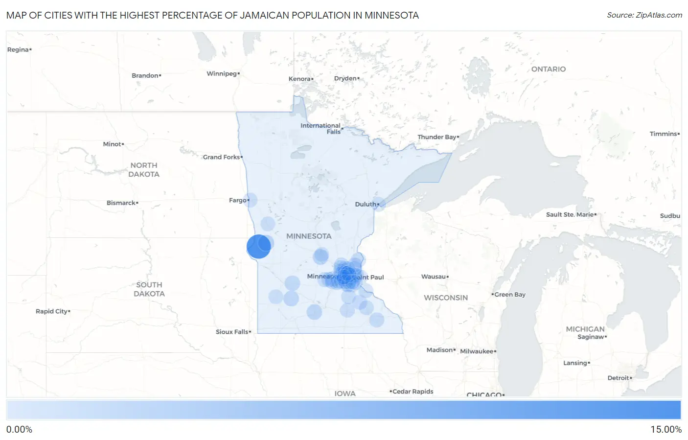 Cities with the Highest Percentage of Jamaican Population in Minnesota Map