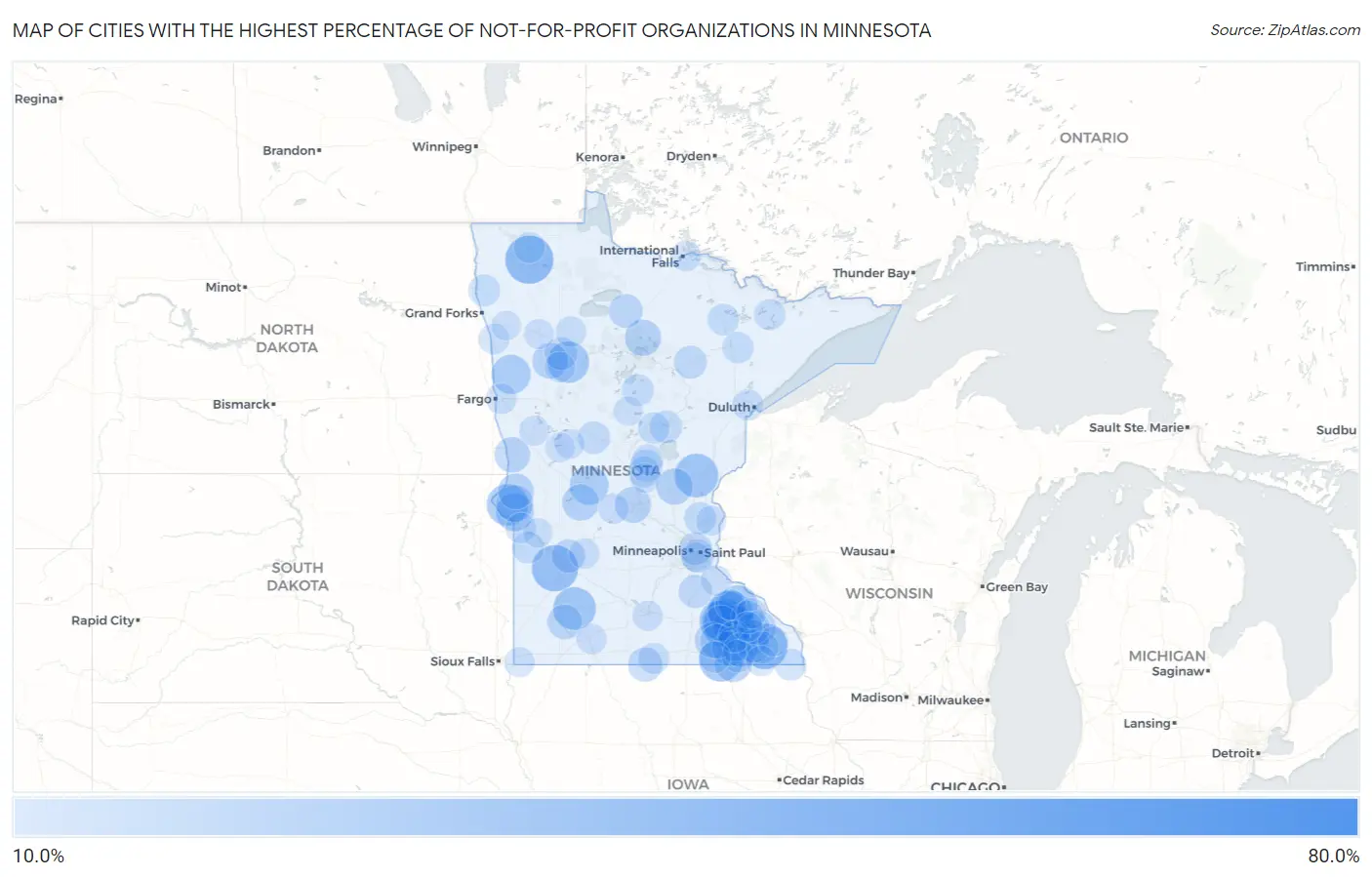Cities with the Highest Percentage of Not-for-profit Organizations in Minnesota Map