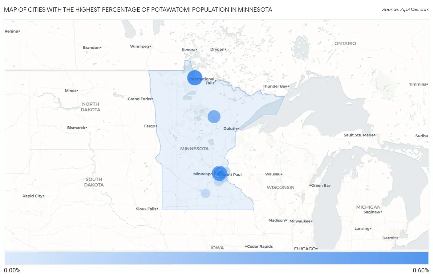 Cities with the Highest Percentage of Potawatomi Population in Minnesota Map
