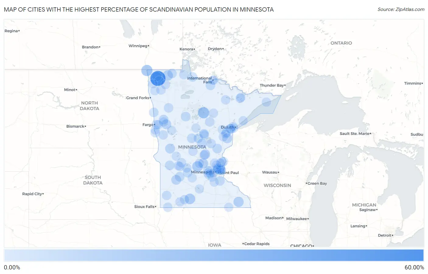 Cities with the Highest Percentage of Scandinavian Population in Minnesota Map