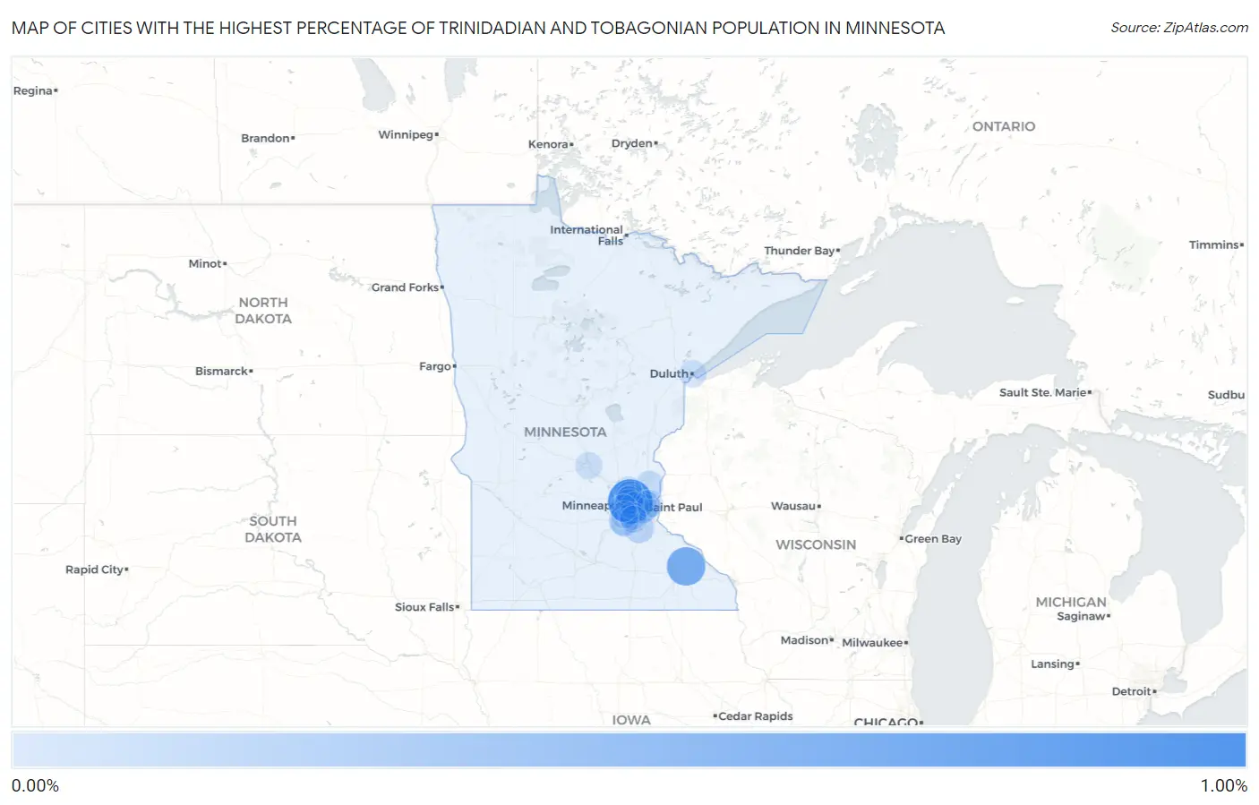 Cities with the Highest Percentage of Trinidadian and Tobagonian Population in Minnesota Map