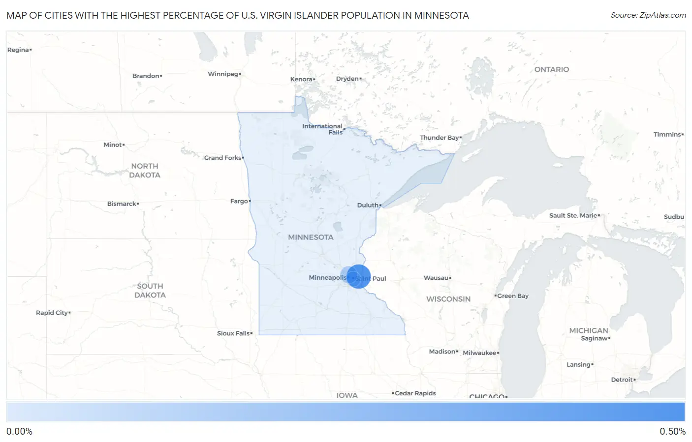 Cities with the Highest Percentage of U.S. Virgin Islander Population in Minnesota Map