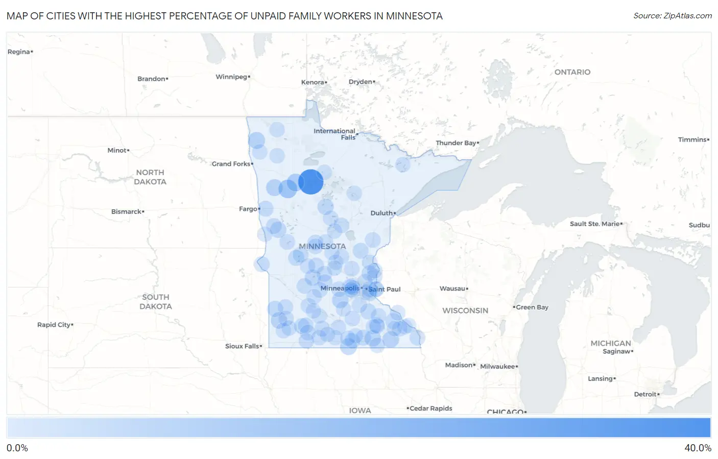 Cities with the Highest Percentage of Unpaid Family Workers in Minnesota Map