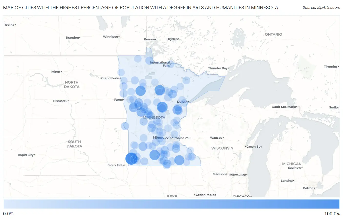 Cities with the Highest Percentage of Population with a Degree in Arts and Humanities in Minnesota Map