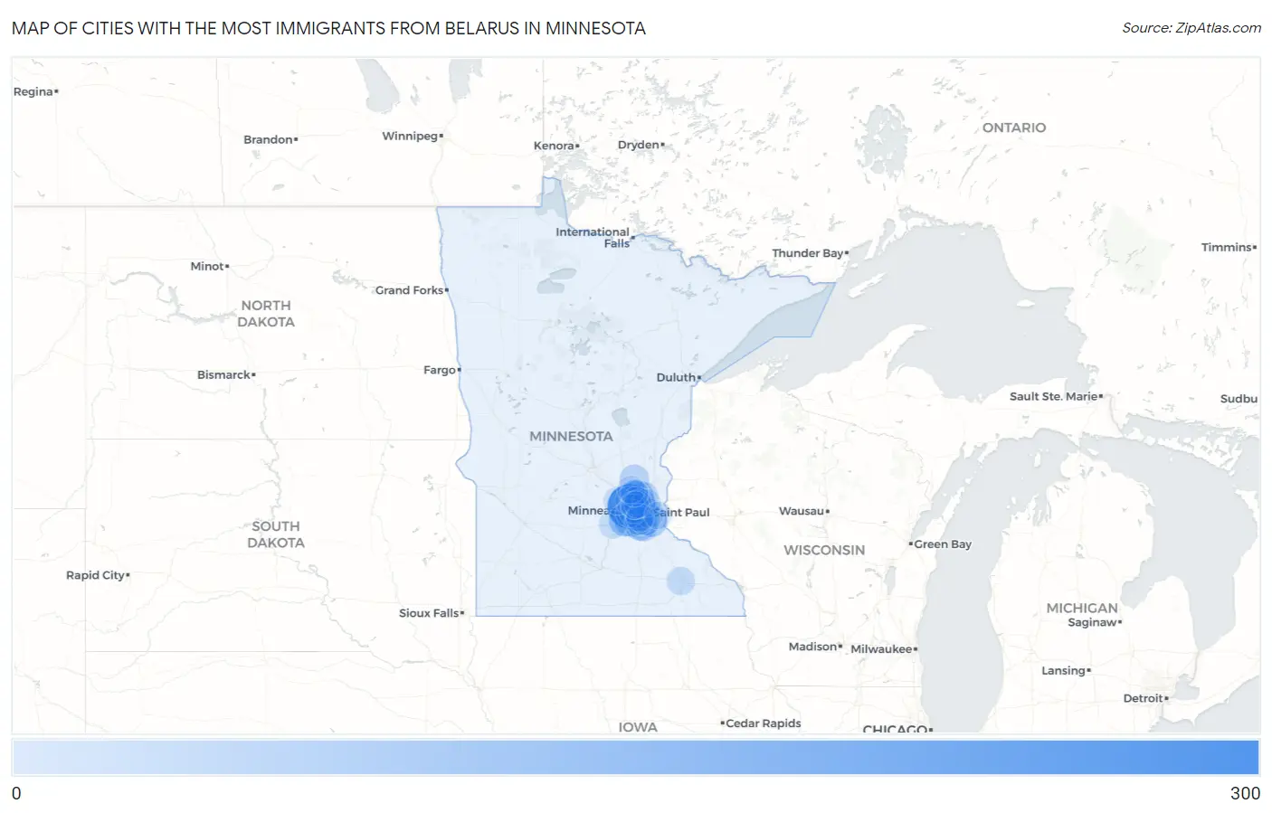 Cities with the Most Immigrants from Belarus in Minnesota Map