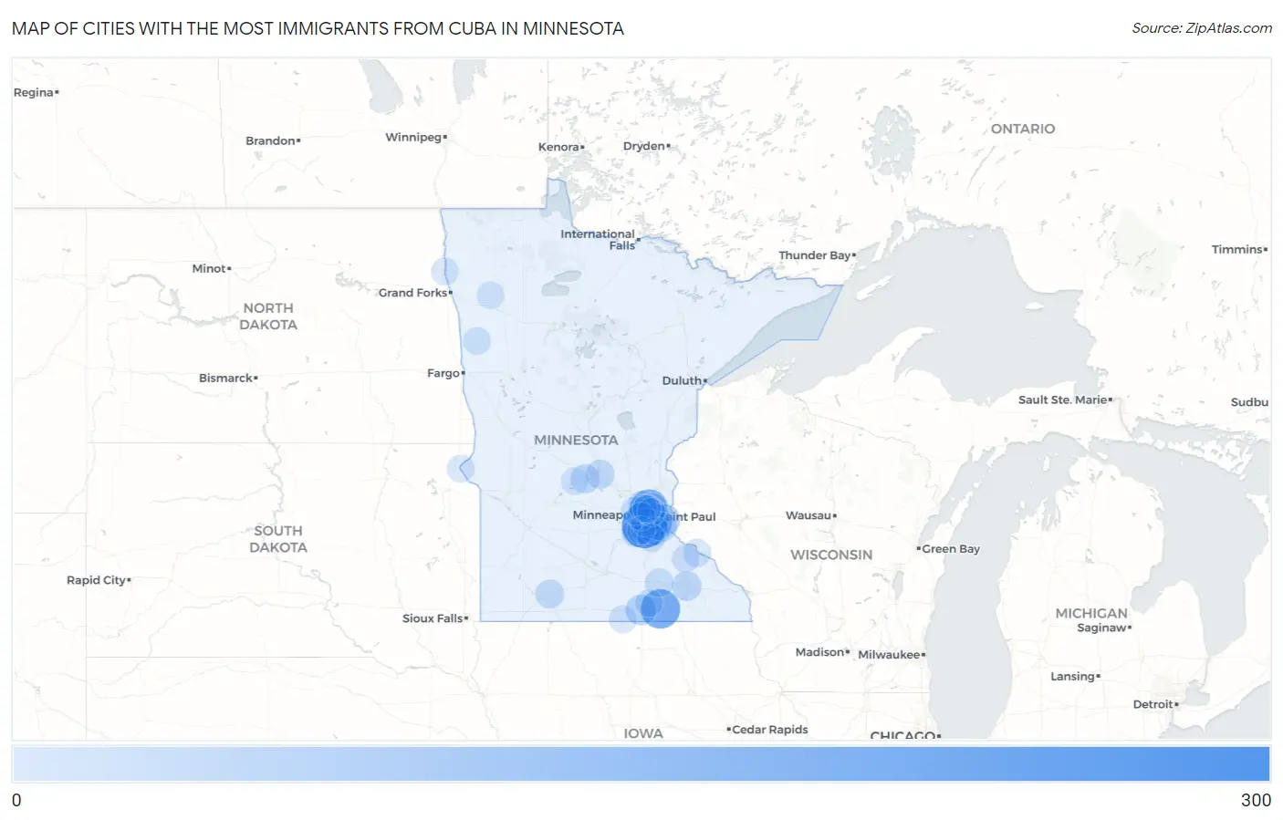 Cities with the Most Immigrants from Cuba in Minnesota Map