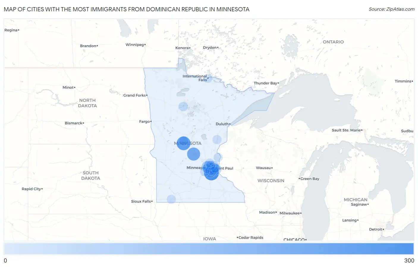 Cities with the Most Immigrants from Dominican Republic in Minnesota Map