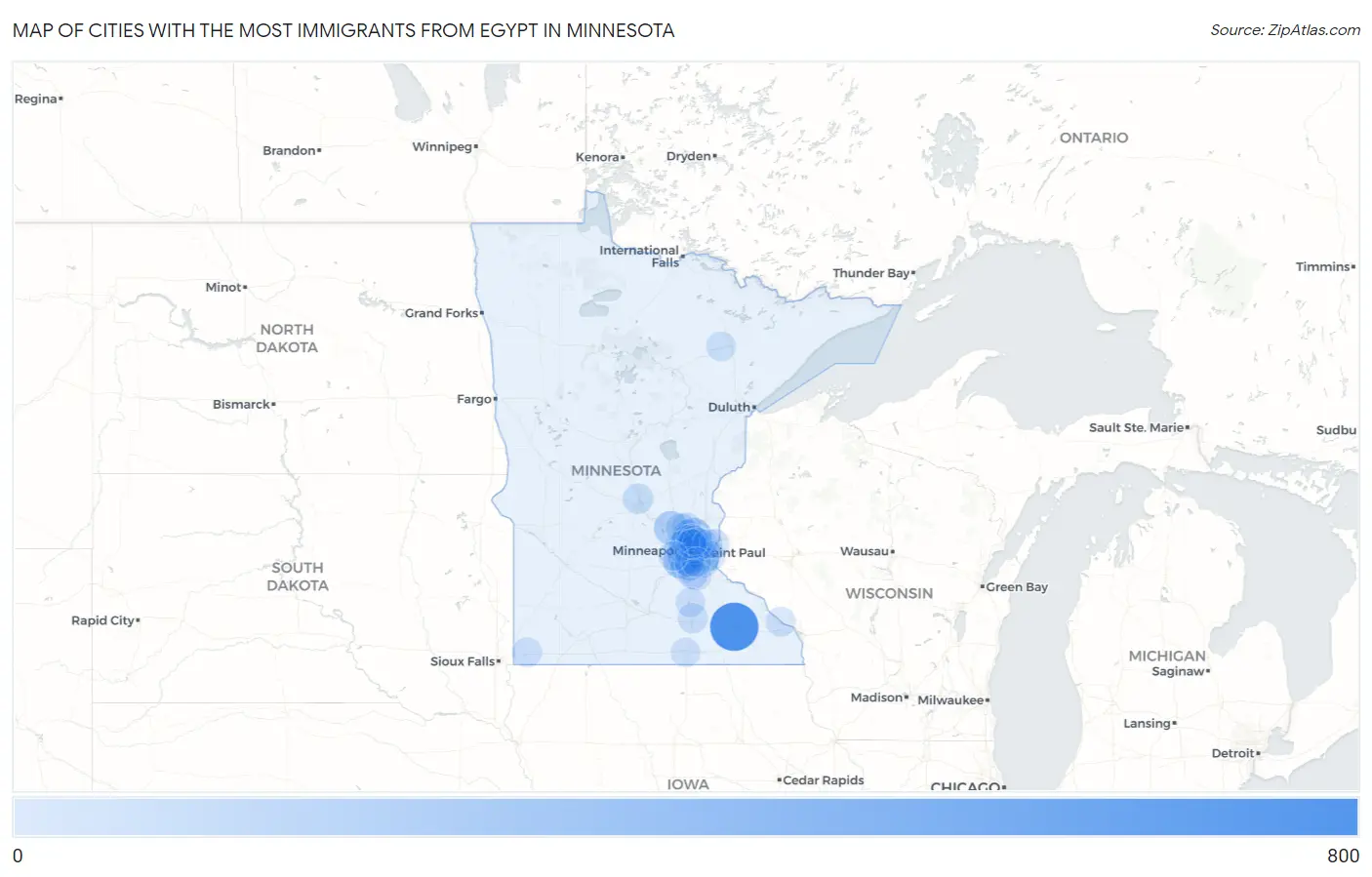 Cities with the Most Immigrants from Egypt in Minnesota Map