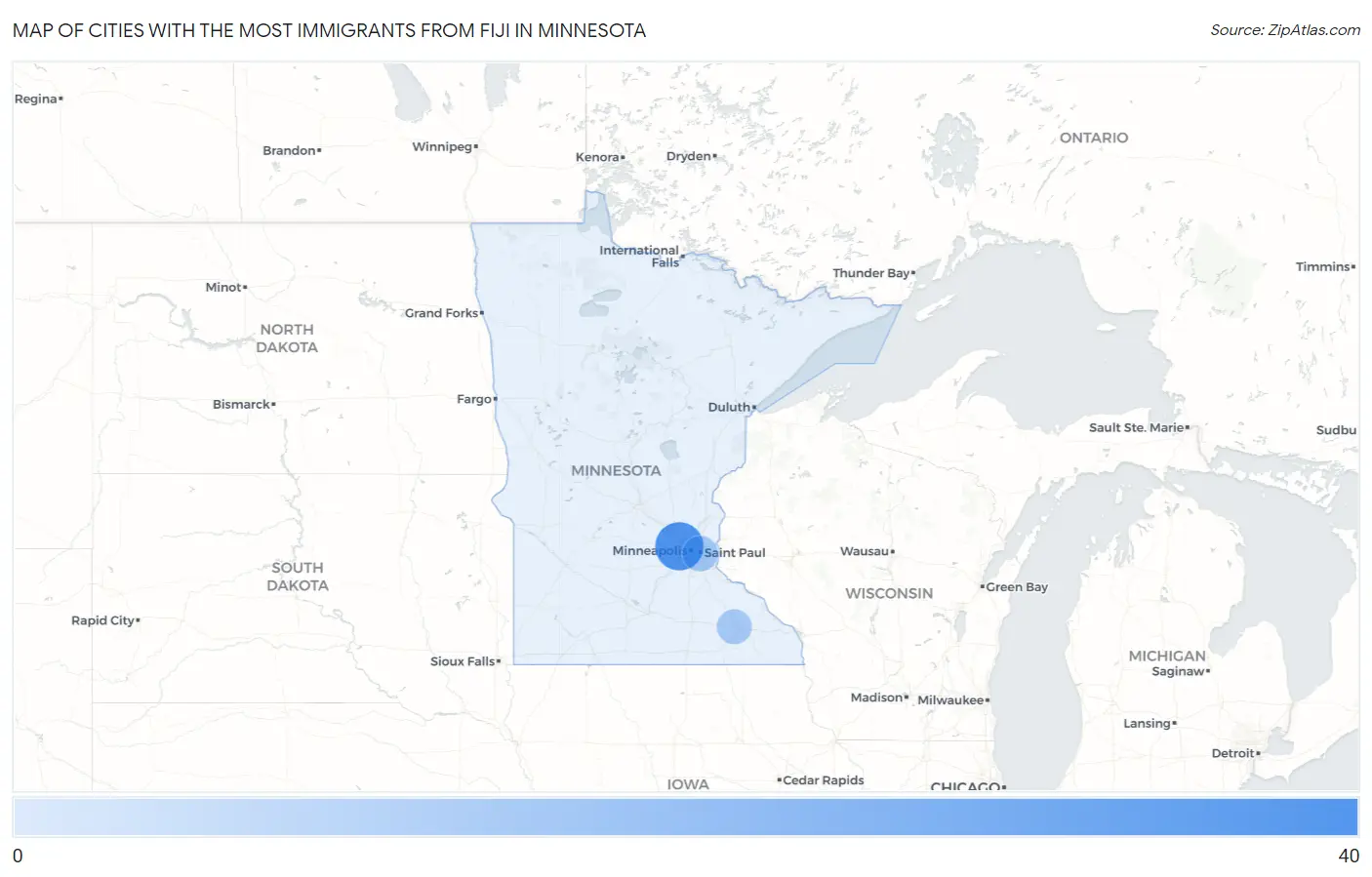 Cities with the Most Immigrants from Fiji in Minnesota Map