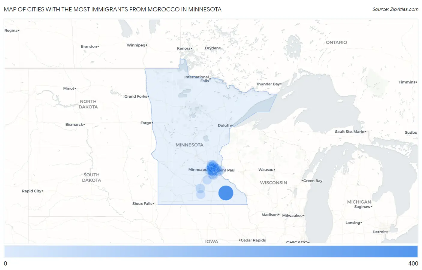 Cities with the Most Immigrants from Morocco in Minnesota Map