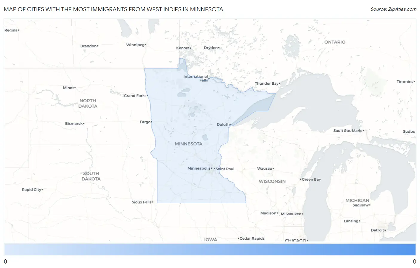 Cities with the Most Immigrants from West Indies in Minnesota Map