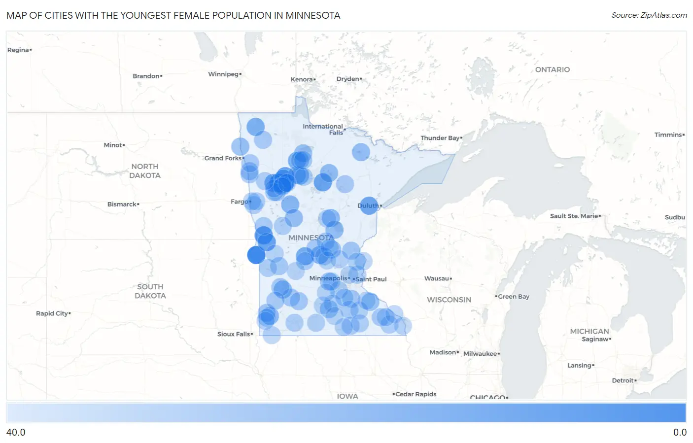 Cities with the Youngest Female Population in Minnesota Map