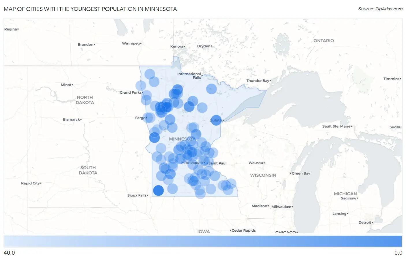 Cities with the Youngest Population in Minnesota Map