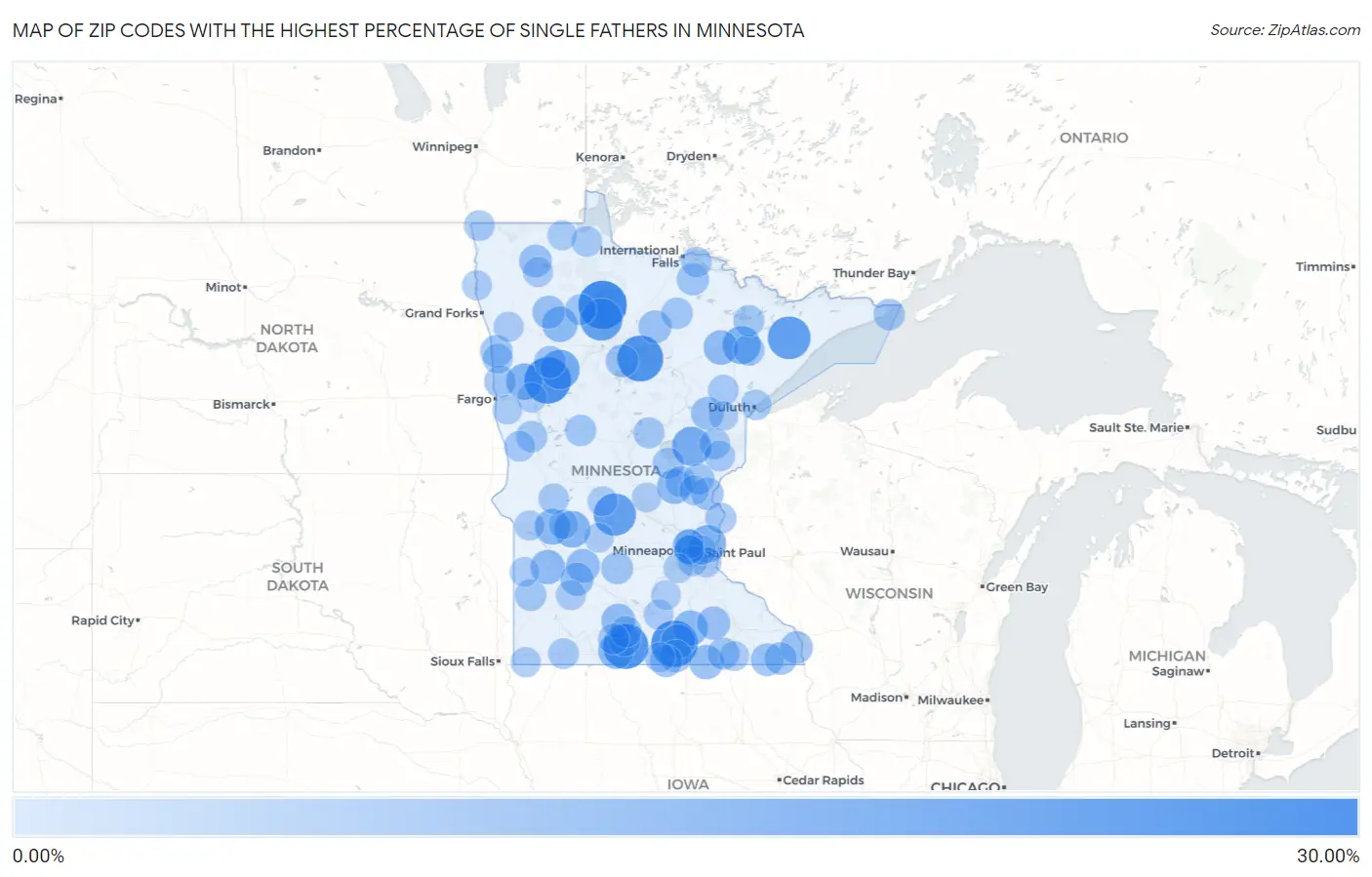 Zip Codes with the Highest Percentage of Single Fathers in Minnesota Map
