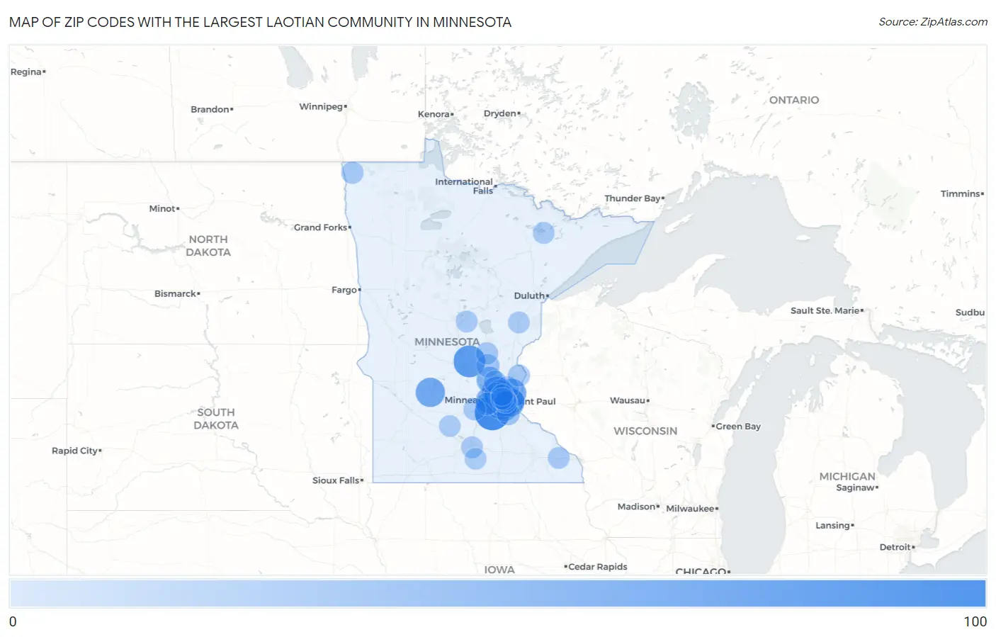 Zip Codes with the Largest Laotian Community in Minnesota Map