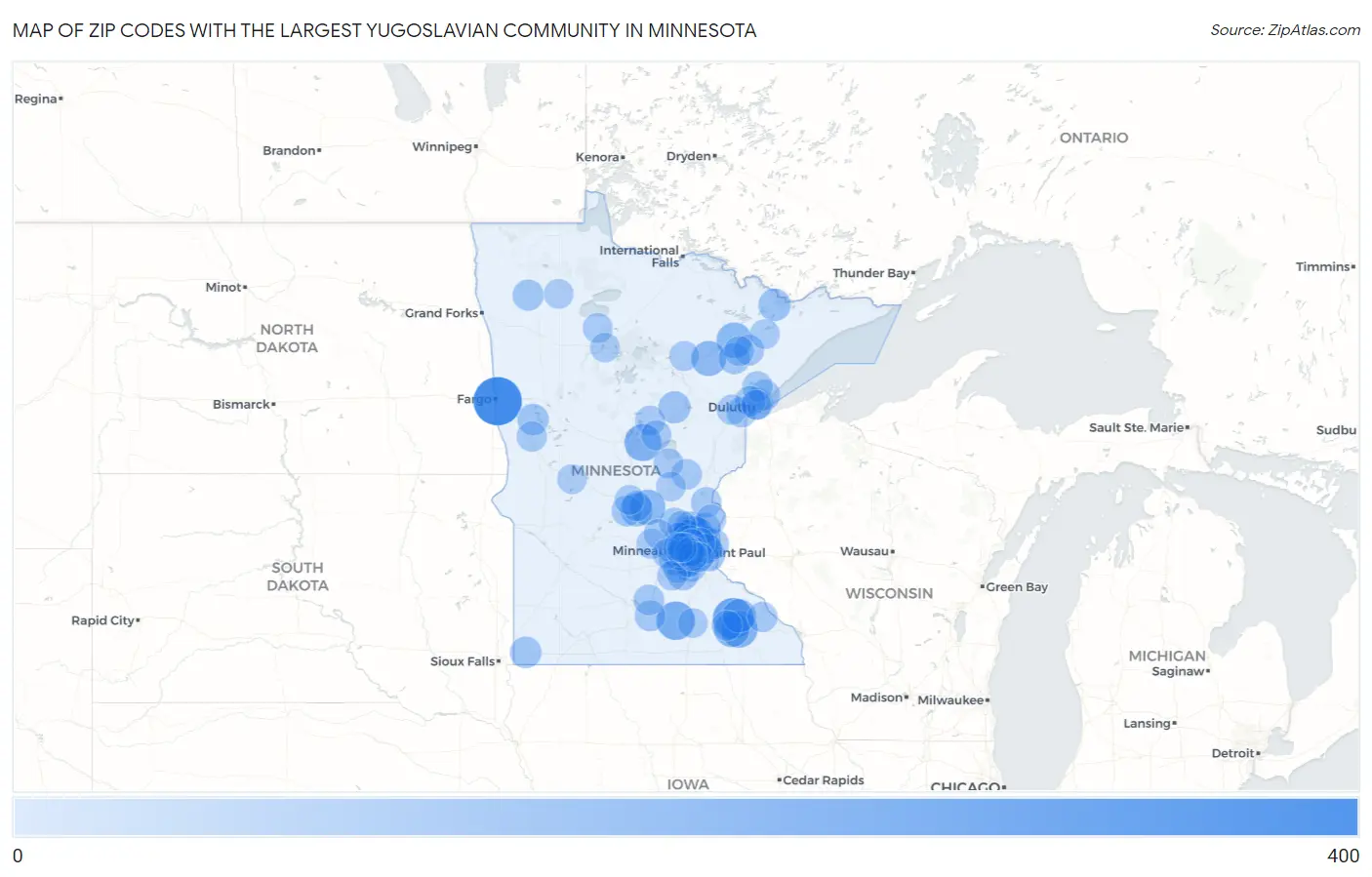 Zip Codes with the Largest Yugoslavian Community in Minnesota Map