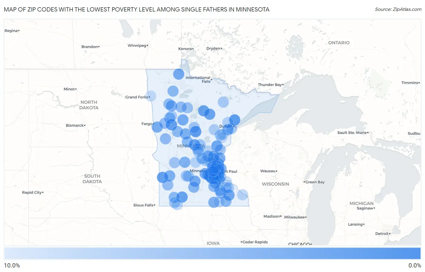 Zip Codes with the Lowest Poverty Level Among Single Fathers in Minnesota Map