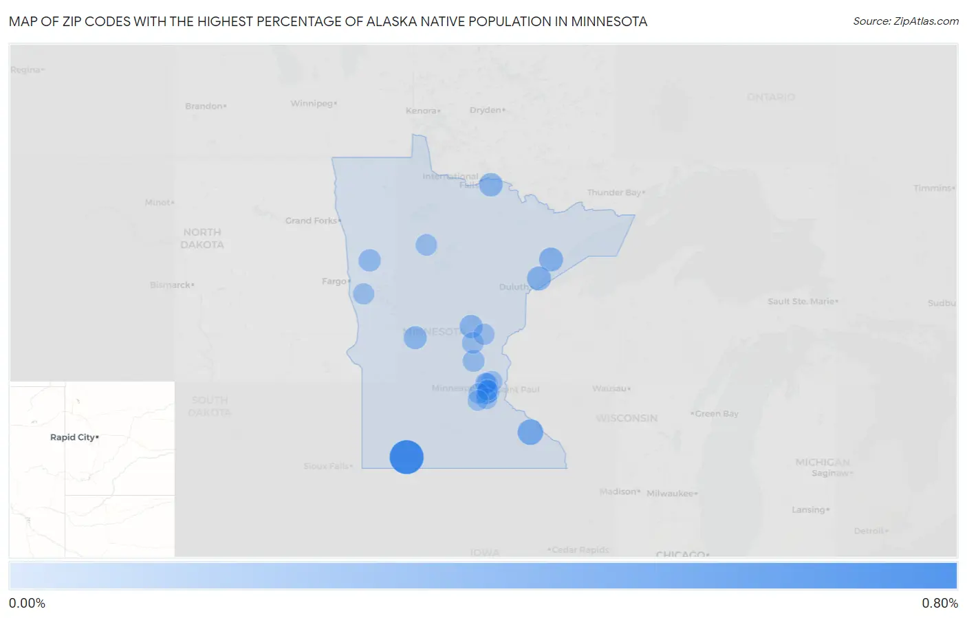 Zip Codes with the Highest Percentage of Alaska Native Population in Minnesota Map