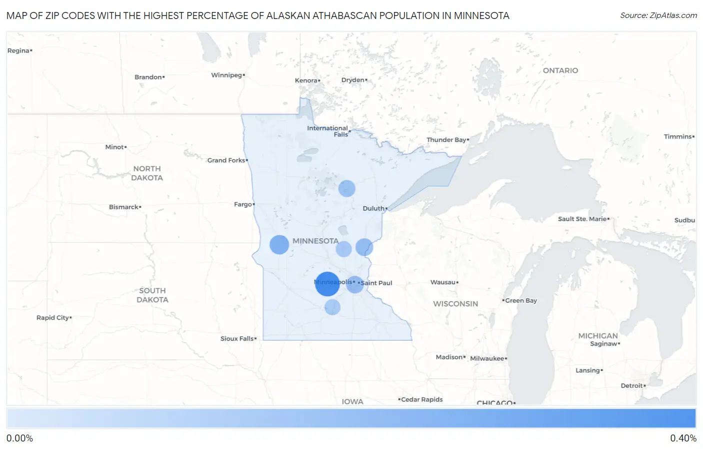 Zip Codes with the Highest Percentage of Alaskan Athabascan Population in Minnesota Map