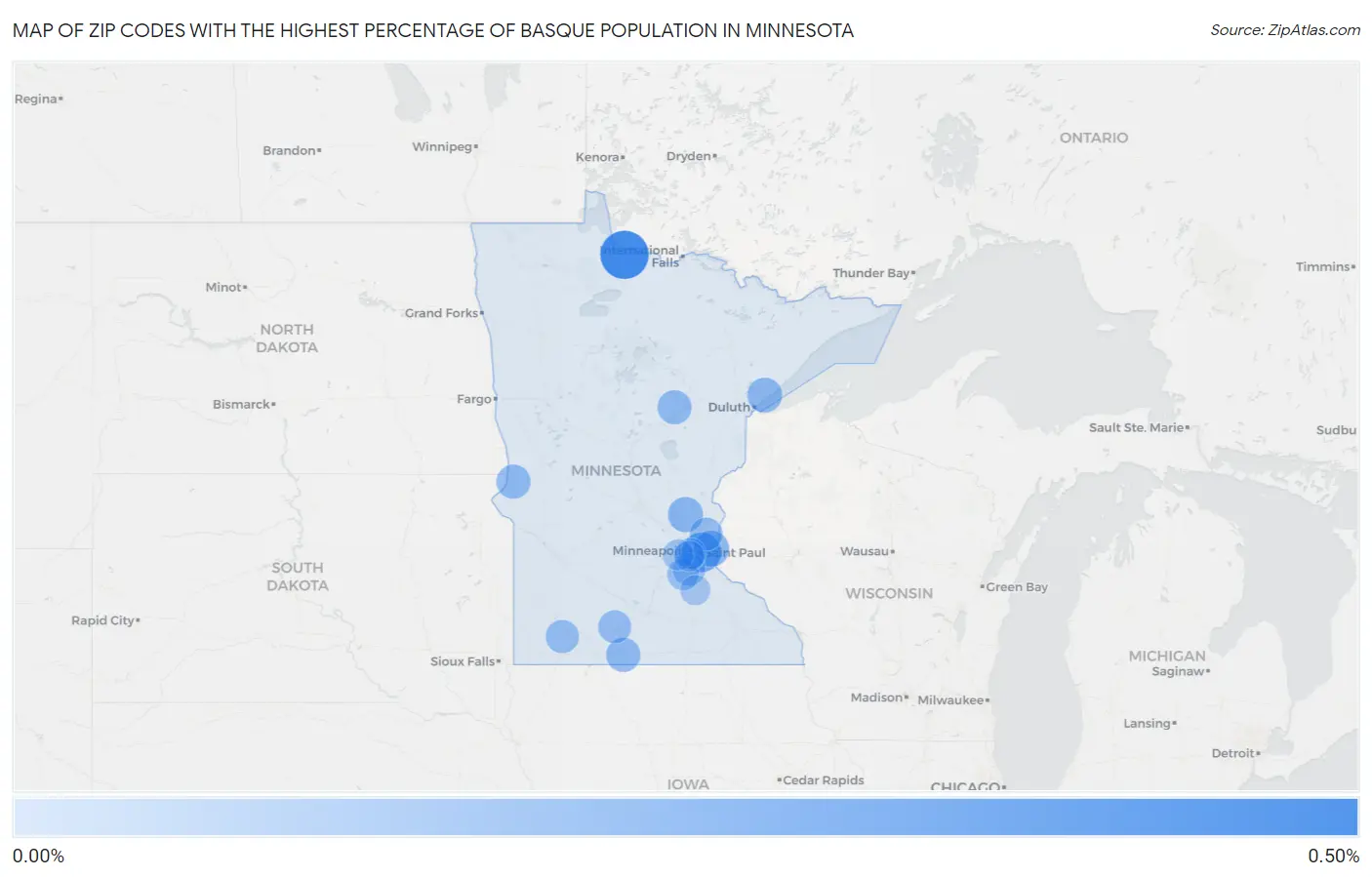 Zip Codes with the Highest Percentage of Basque Population in Minnesota Map