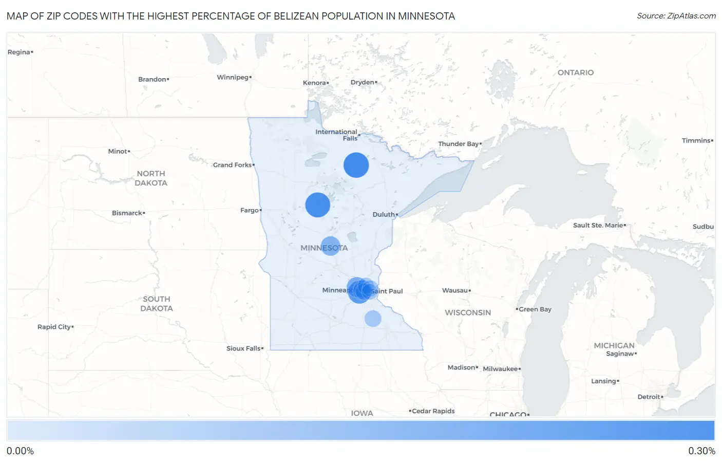 Zip Codes with the Highest Percentage of Belizean Population in Minnesota Map