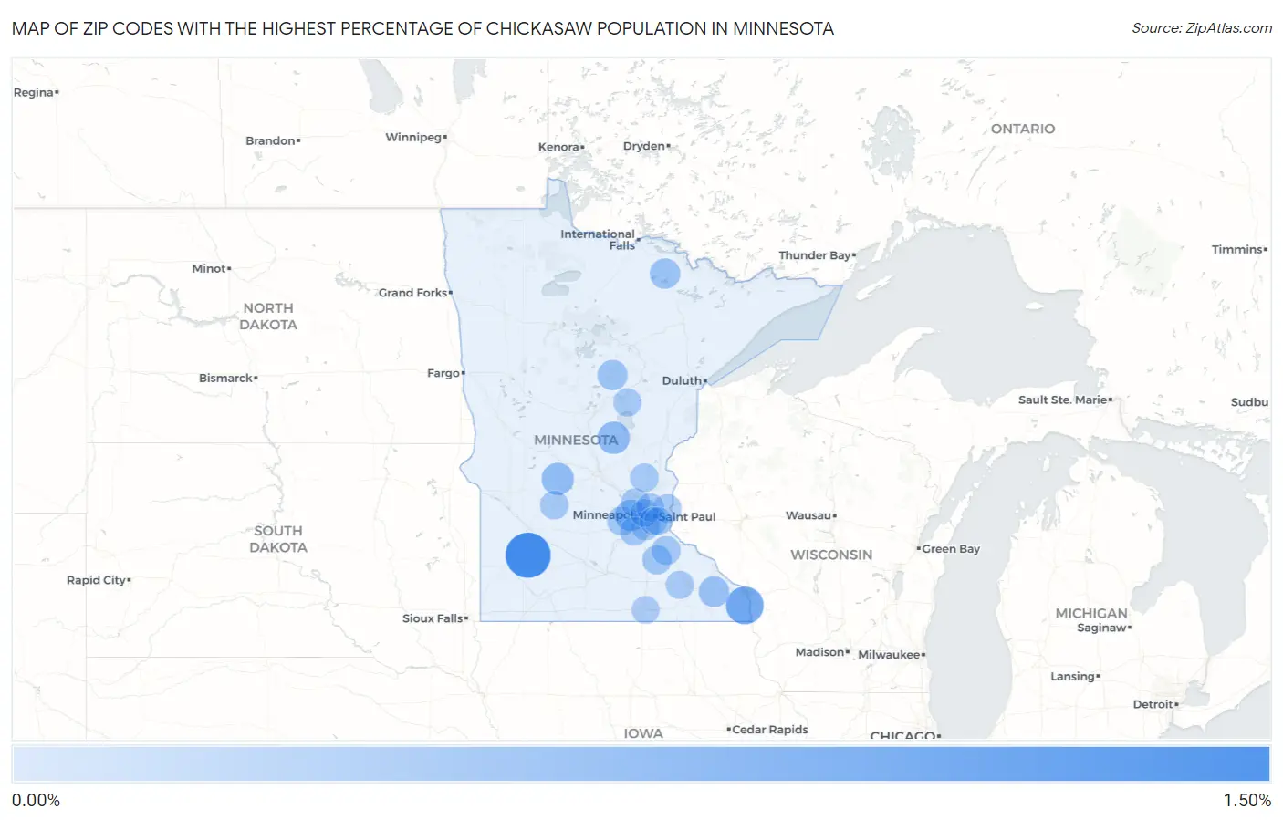 Zip Codes with the Highest Percentage of Chickasaw Population in Minnesota Map