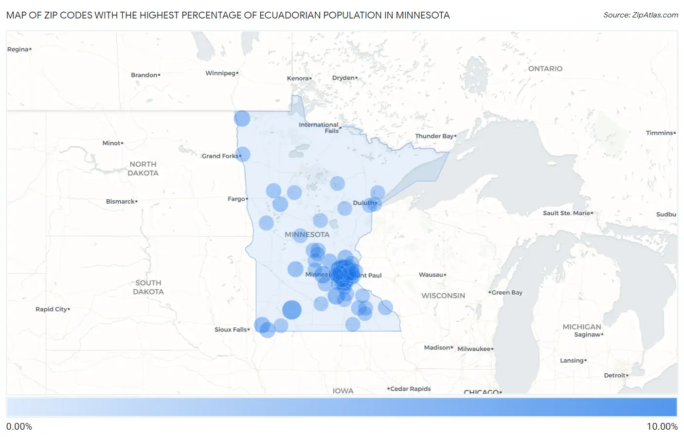 Zip Codes with the Highest Percentage of Ecuadorian Population in Minnesota Map