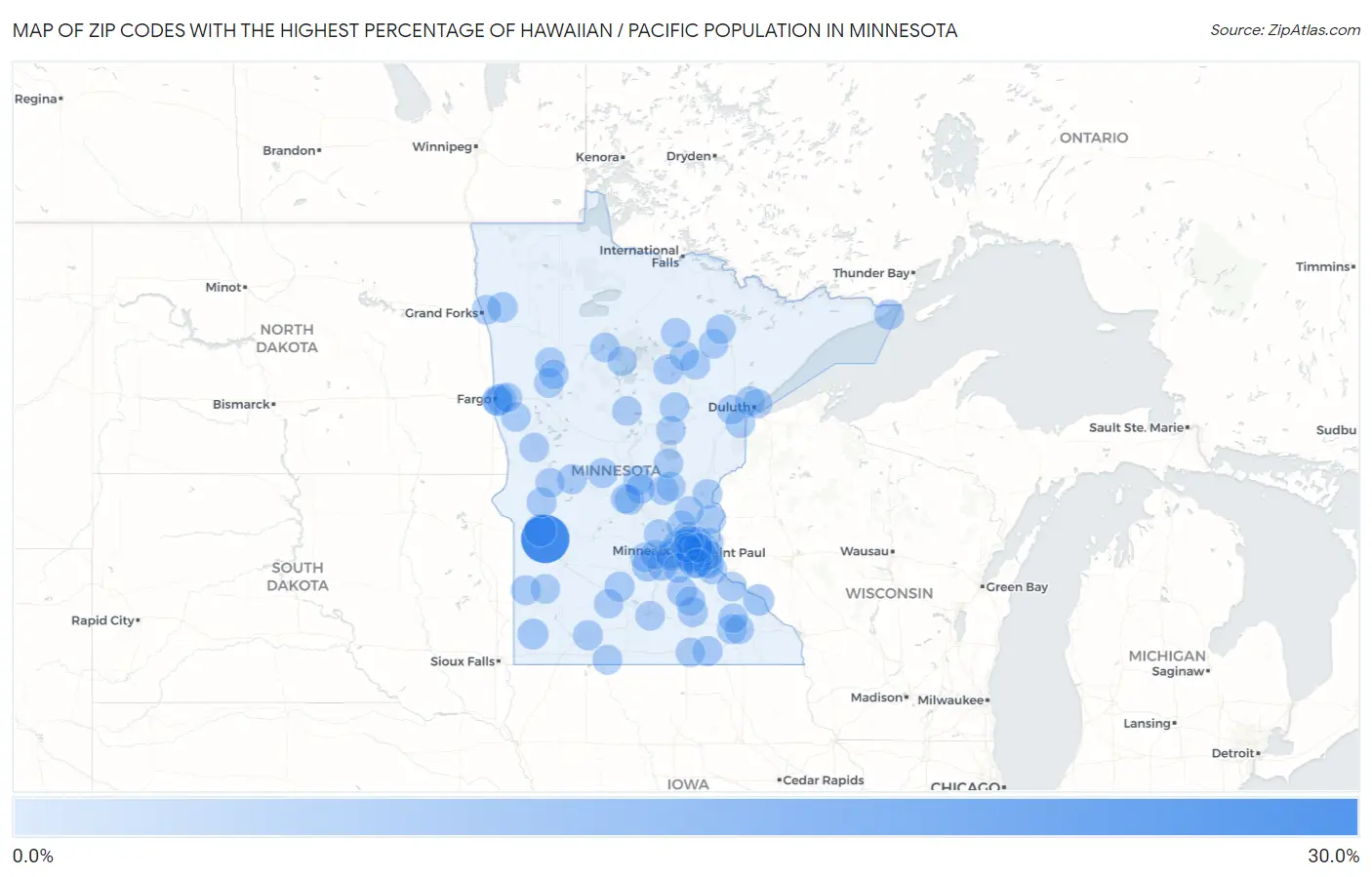 Zip Codes with the Highest Percentage of Hawaiian / Pacific Population in Minnesota Map