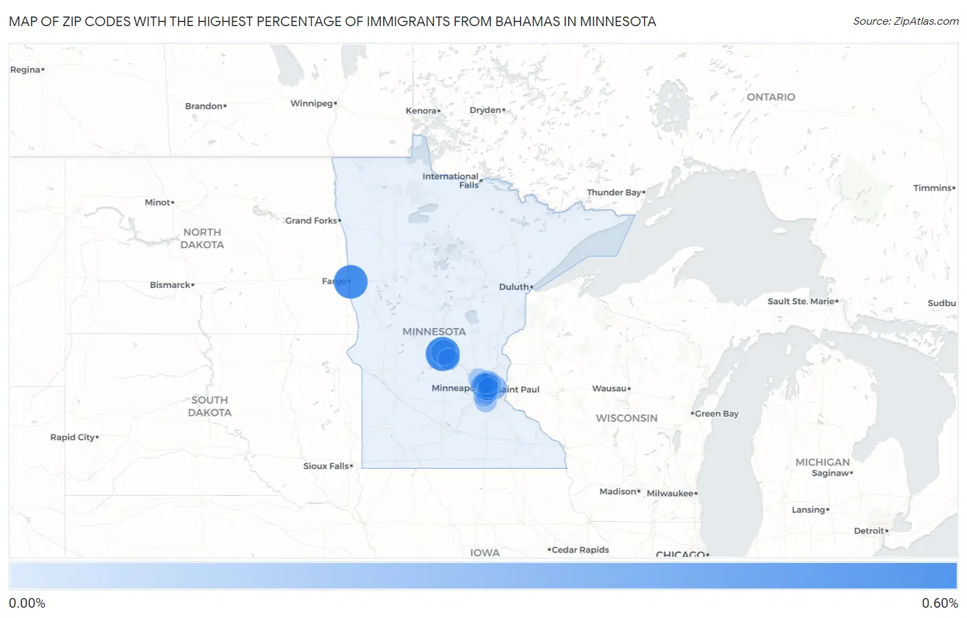 Zip Codes with the Highest Percentage of Immigrants from Bahamas in Minnesota Map