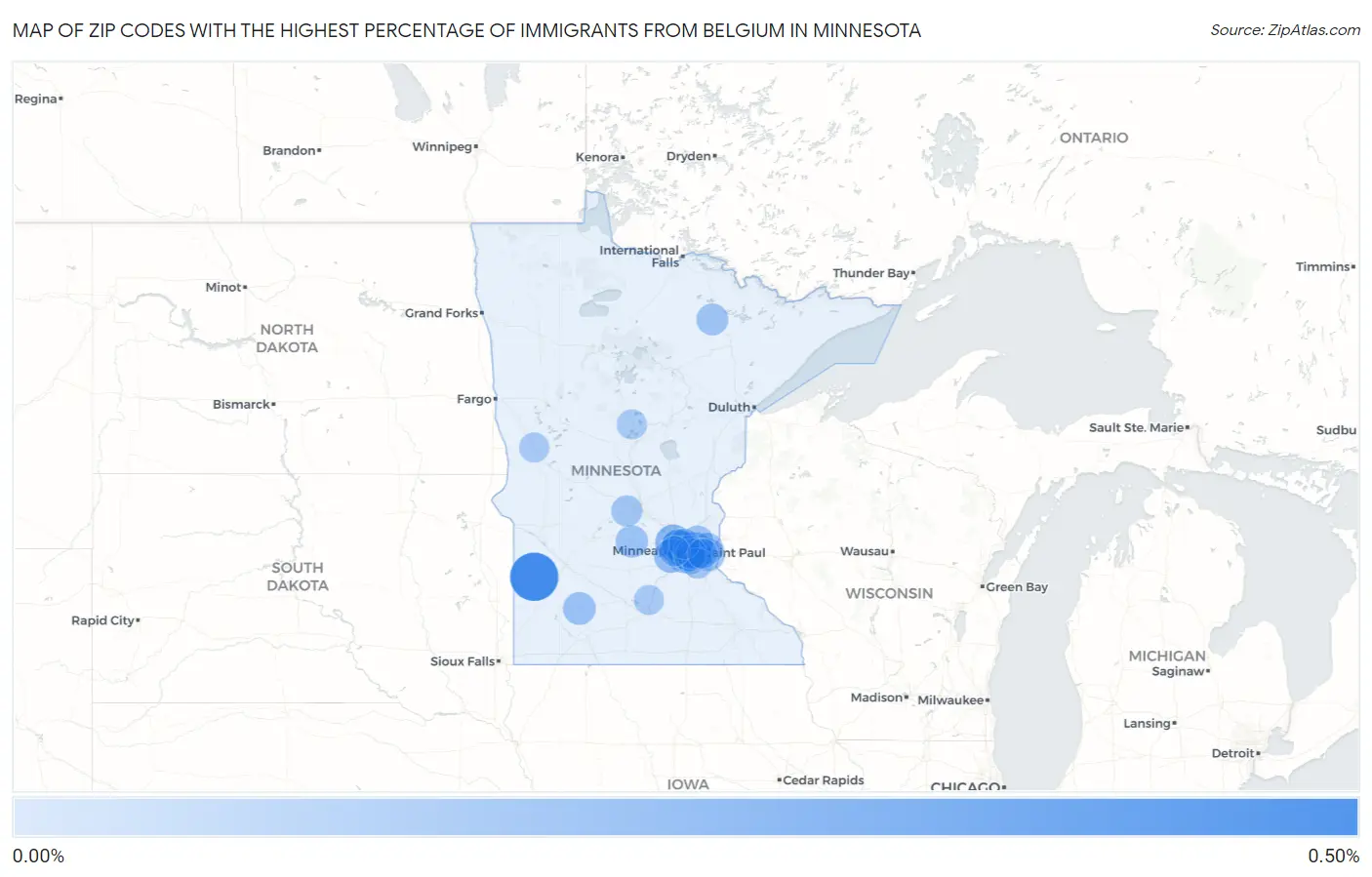 Zip Codes with the Highest Percentage of Immigrants from Belgium in Minnesota Map