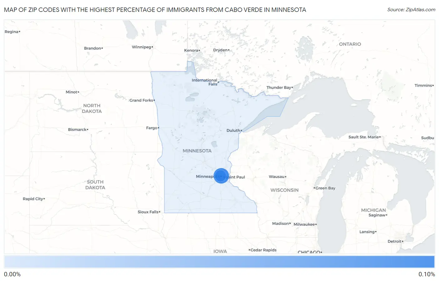 Zip Codes with the Highest Percentage of Immigrants from Cabo Verde in Minnesota Map