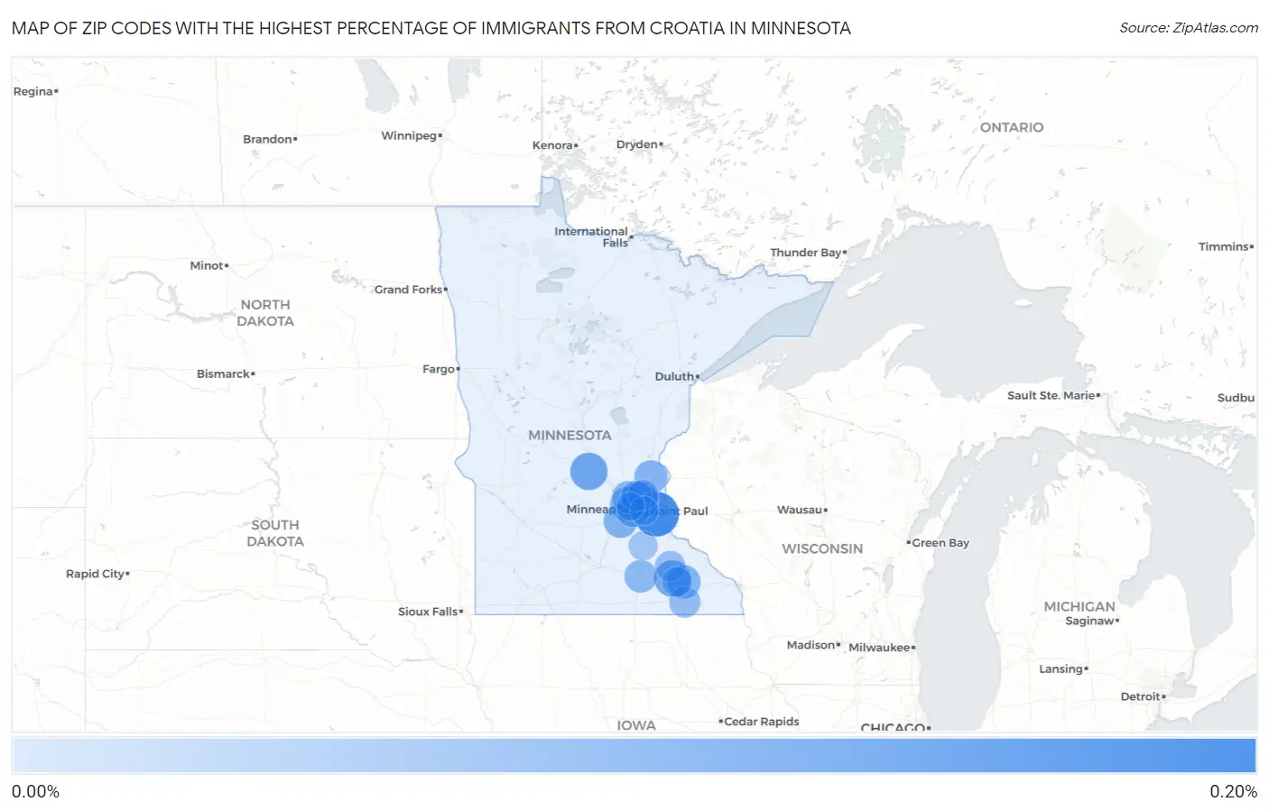 Zip Codes with the Highest Percentage of Immigrants from Croatia in Minnesota Map